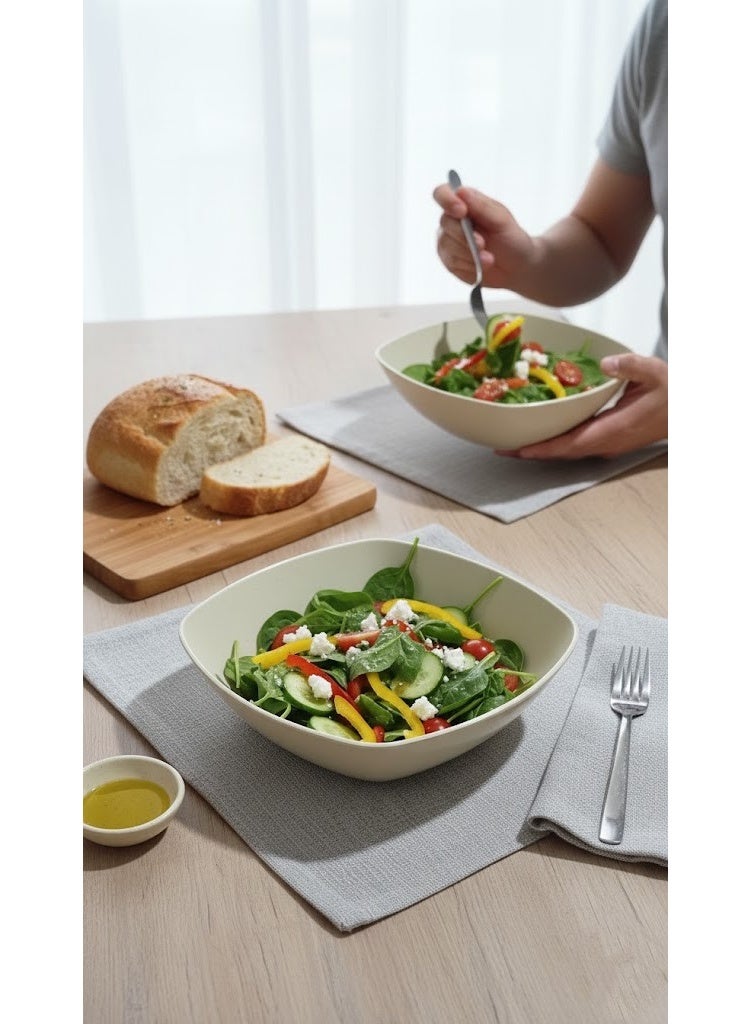 Square Plastic Deep Plate for Pasta & Breakfast - Unbreakable Serving Bowl with Speckled Design (Granite Look) - Beige Cream - Image 3